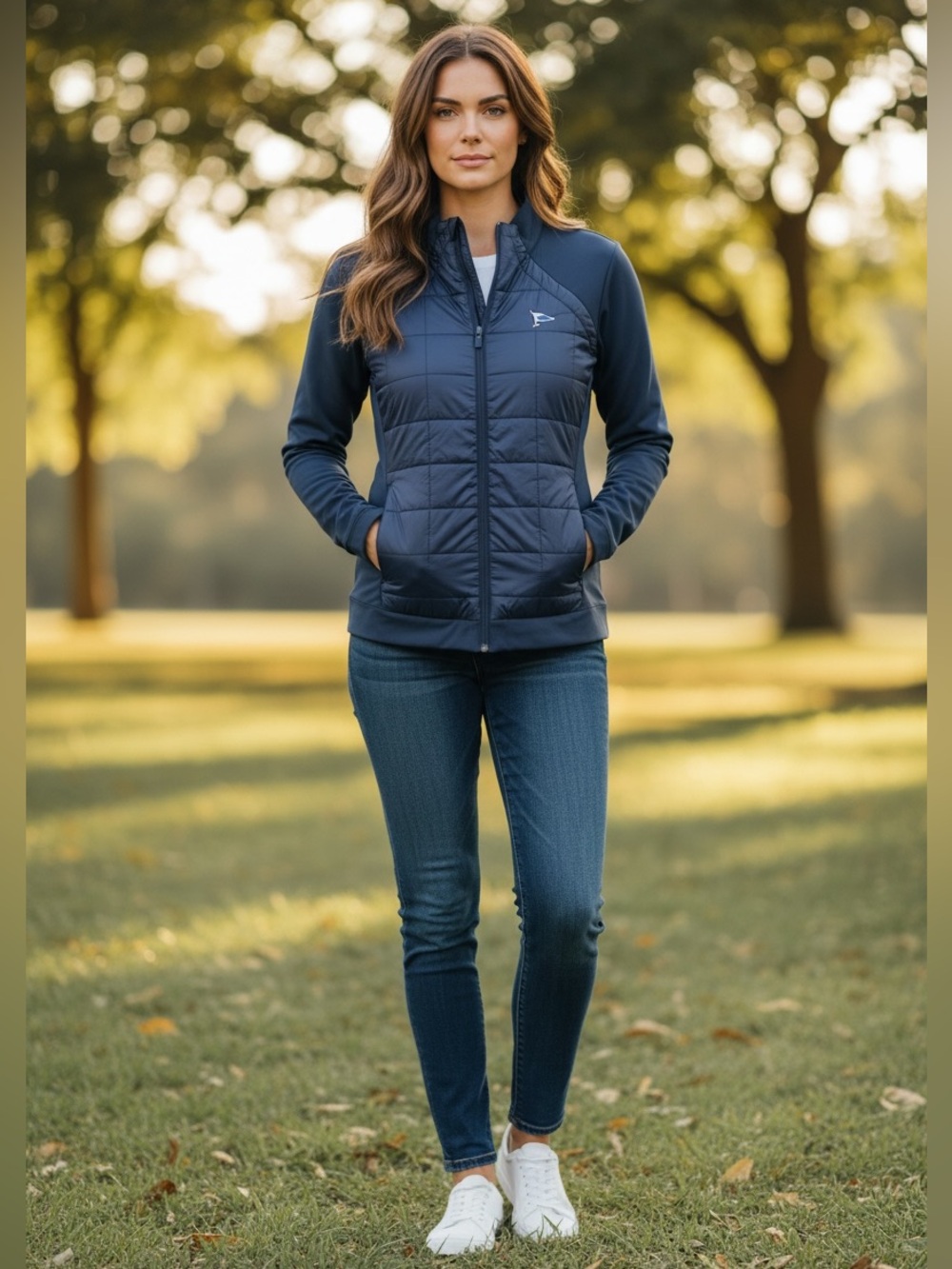Southern Tide Women's Josette Mixed Media Full Zip Jacket in Navy Blue Size S